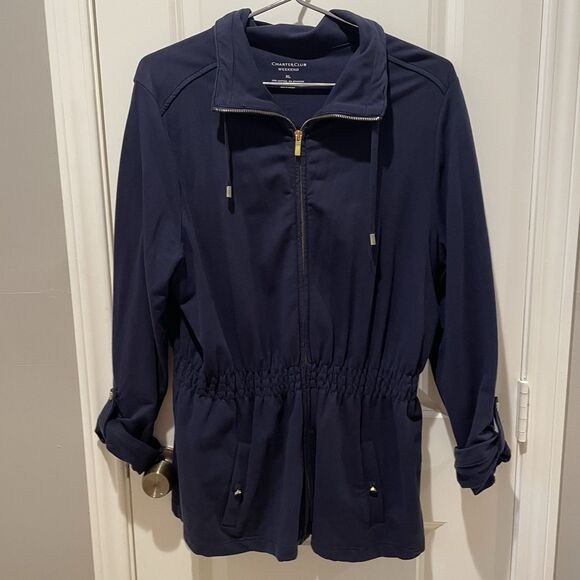 Charter Club Navy Cardigan Sweater Women’s Size XL with Gold Zipper Accents - Picture 1 of 9